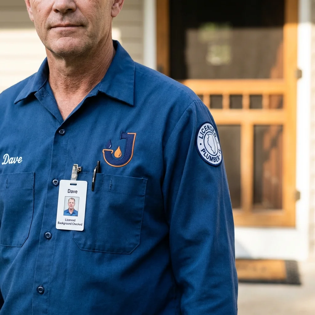 Licensed plumber showing ID badge in Woodland, WA
