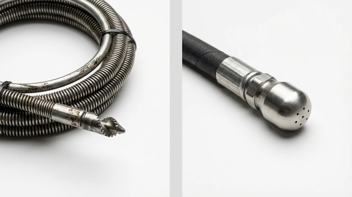 Drain snake cable and hydro jetting nozzle used for drain cleaning in Woodland, WA