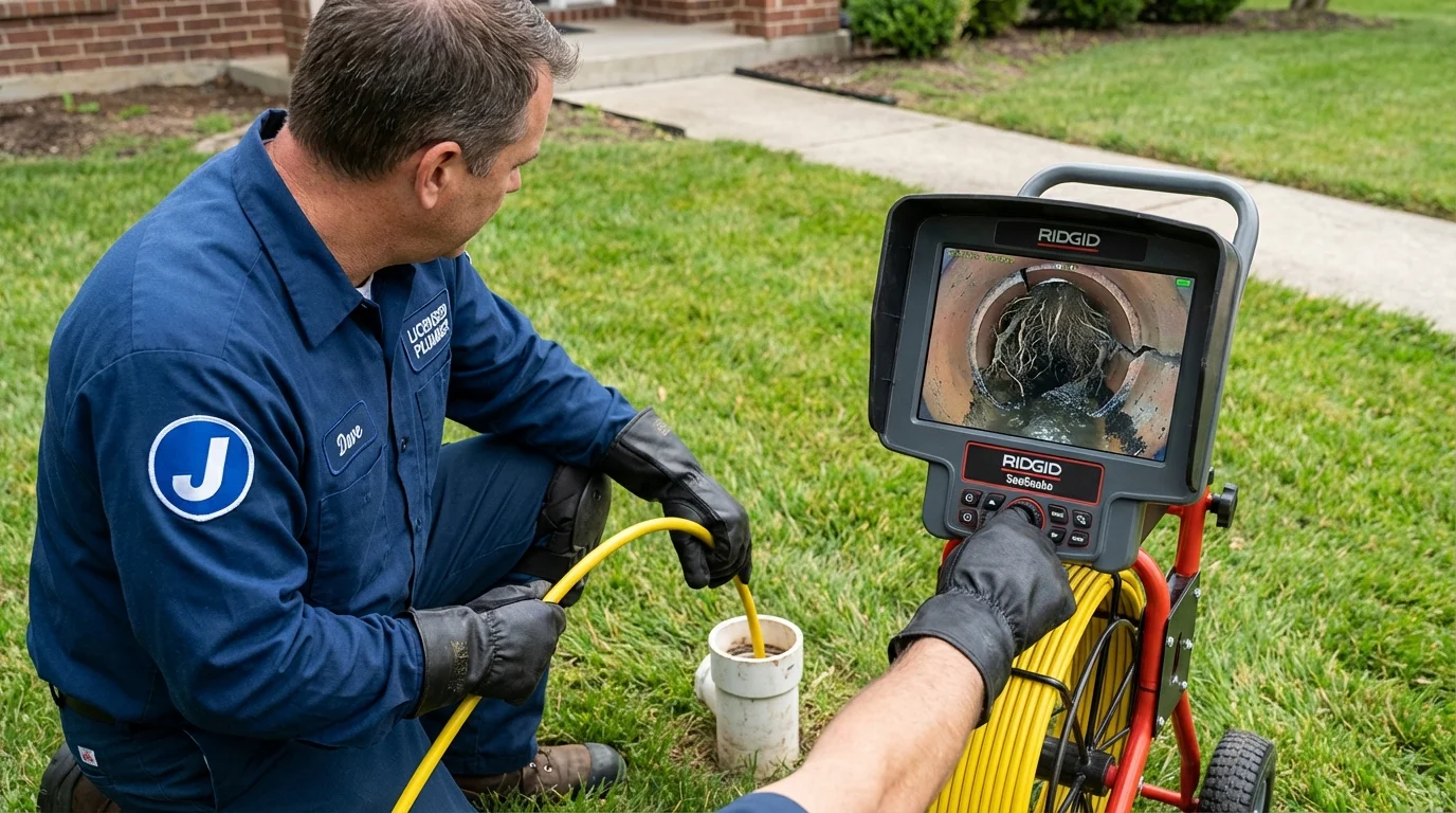 Sewer camera inspection being performed by Johns Plumbing LLC in Woodland
