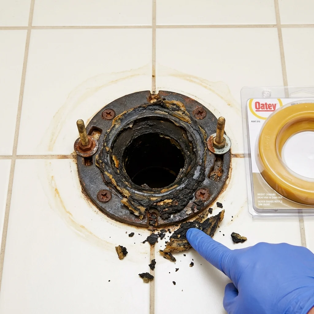 Failed wax ring showing water seepage at the base of a toilet in a Woodland, WA home