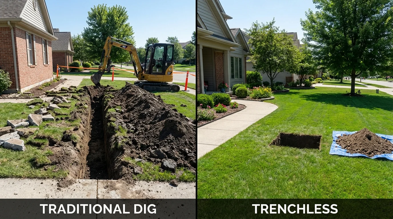 Trenchless sewer repair with minimal yard damage versus traditional excavation in Woodland, WA